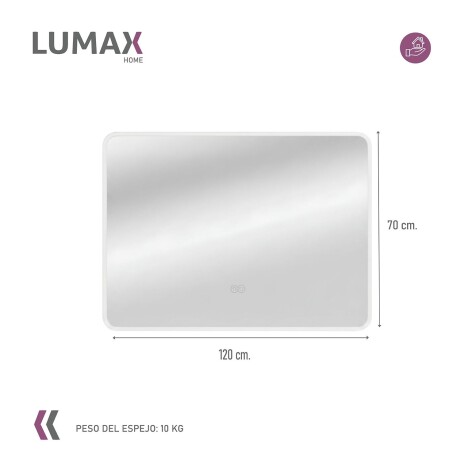 Espejo Horizontal Lumax c/marco desempañador y luz 120x70cm Blanco