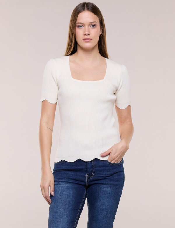 Blusa Tejida Escote Cuadraro CRUDO
