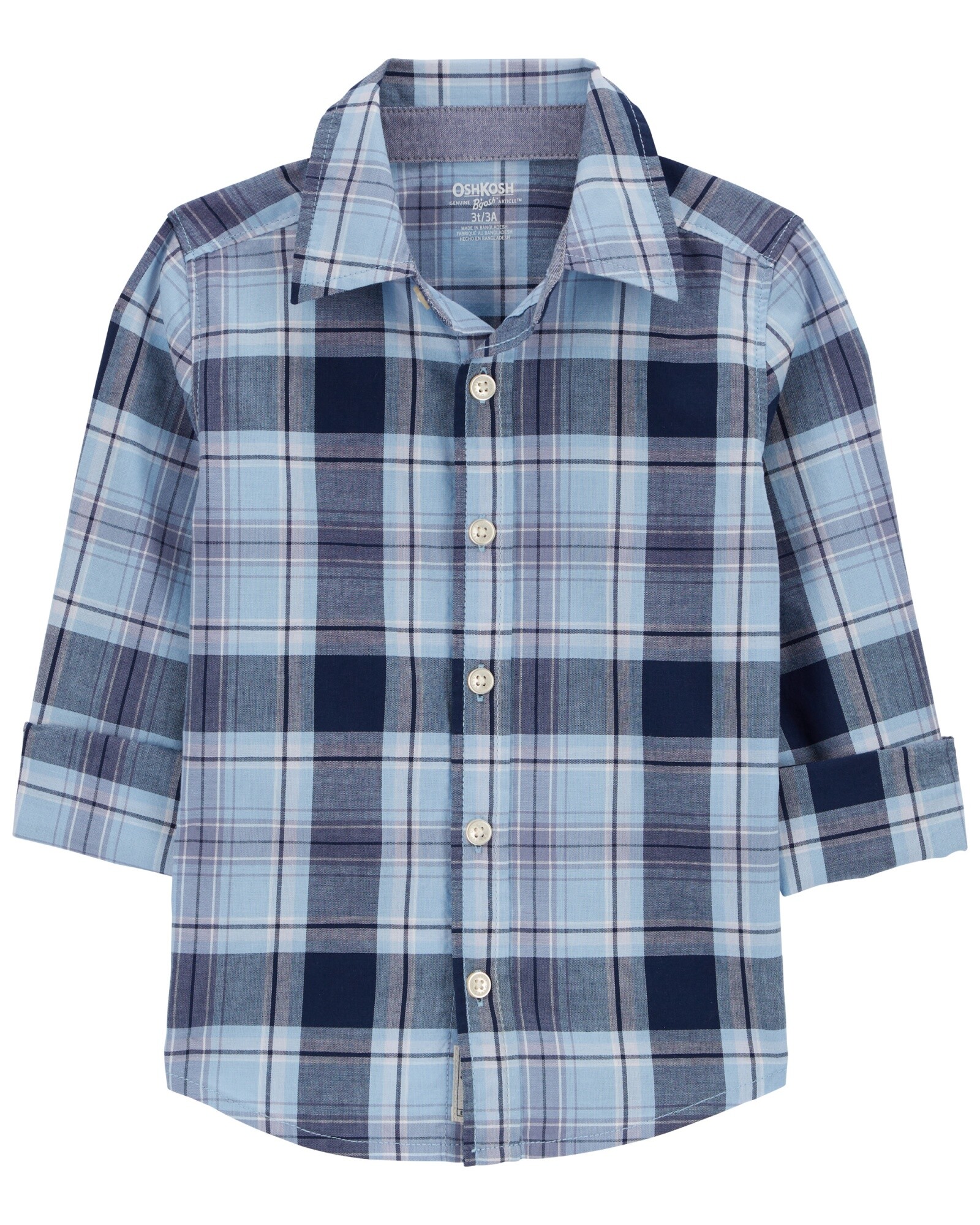 Camisa de algodón, diseño a cuadros. Talles 2-5T Sin color