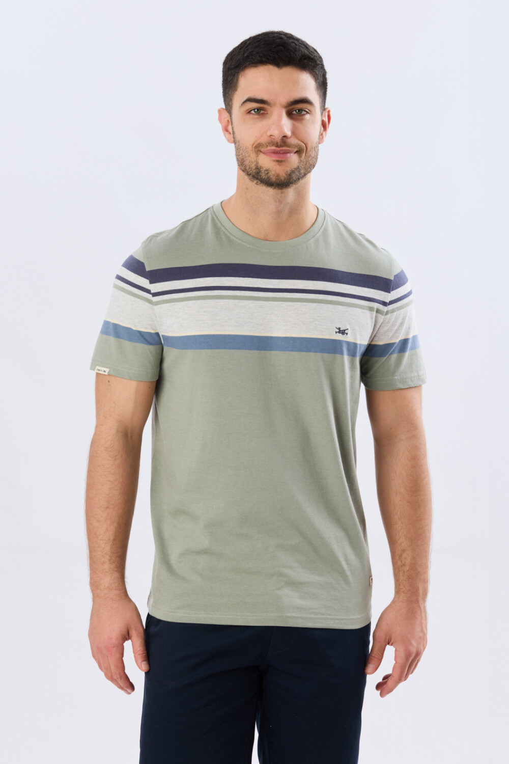 REMERA RAYADA DE ALGODÓN Pistacho