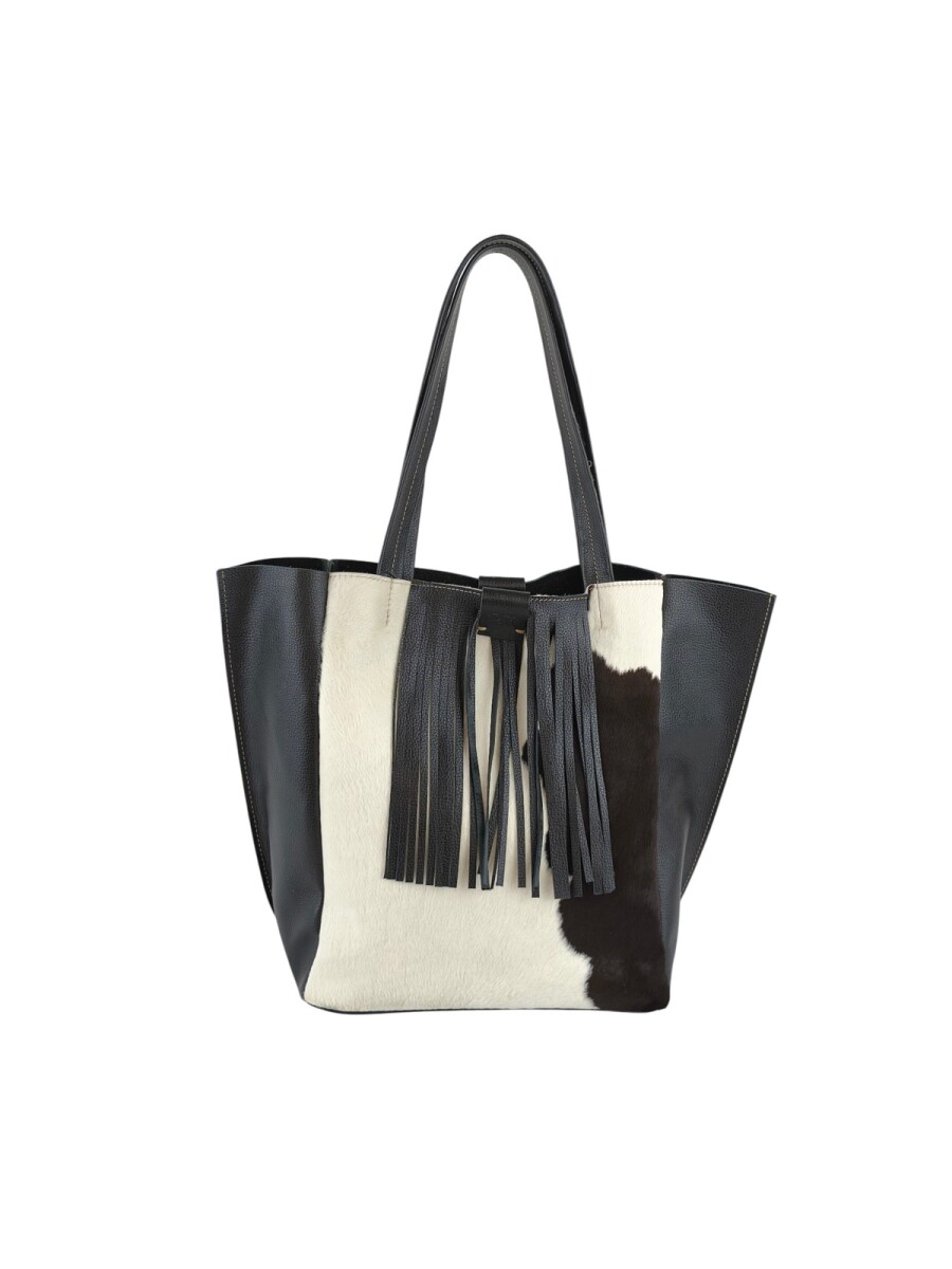 Tote Bag de cuero con pelo - Negro 