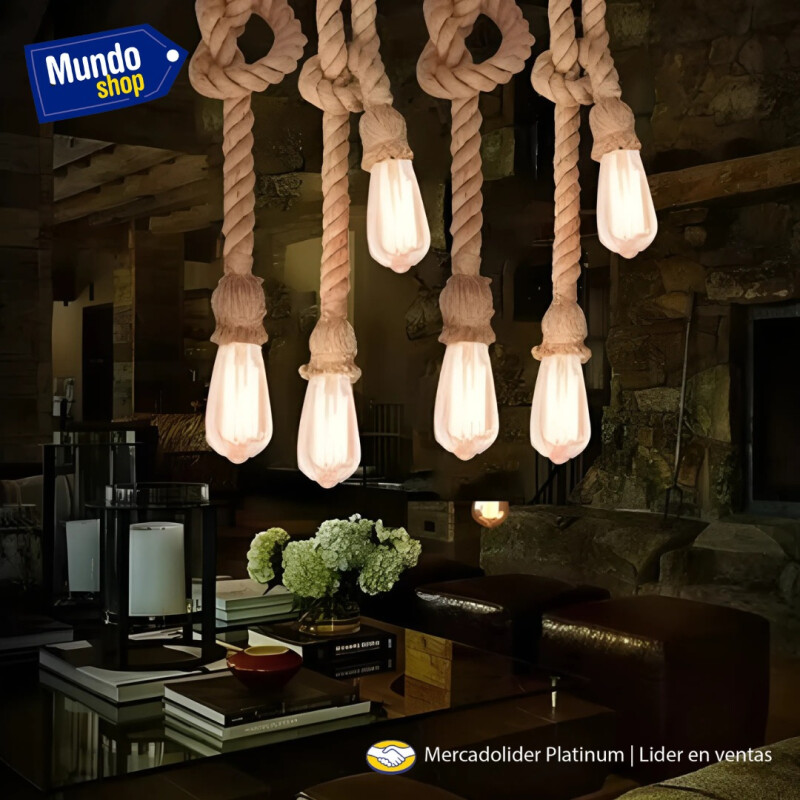 Lampara Colgante De Techo Cuerda Rustica Industrial Beige