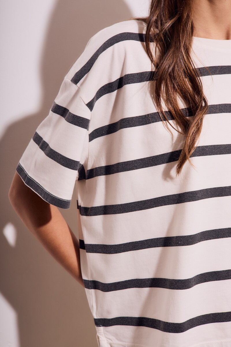 Remera Algodon Lavado Rayas Negro