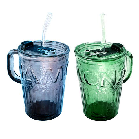 Vaso de vidrio c/sorbito 2 colores 500ml Vaso De Vidrio C/sorbito 2 Colores 500ml
