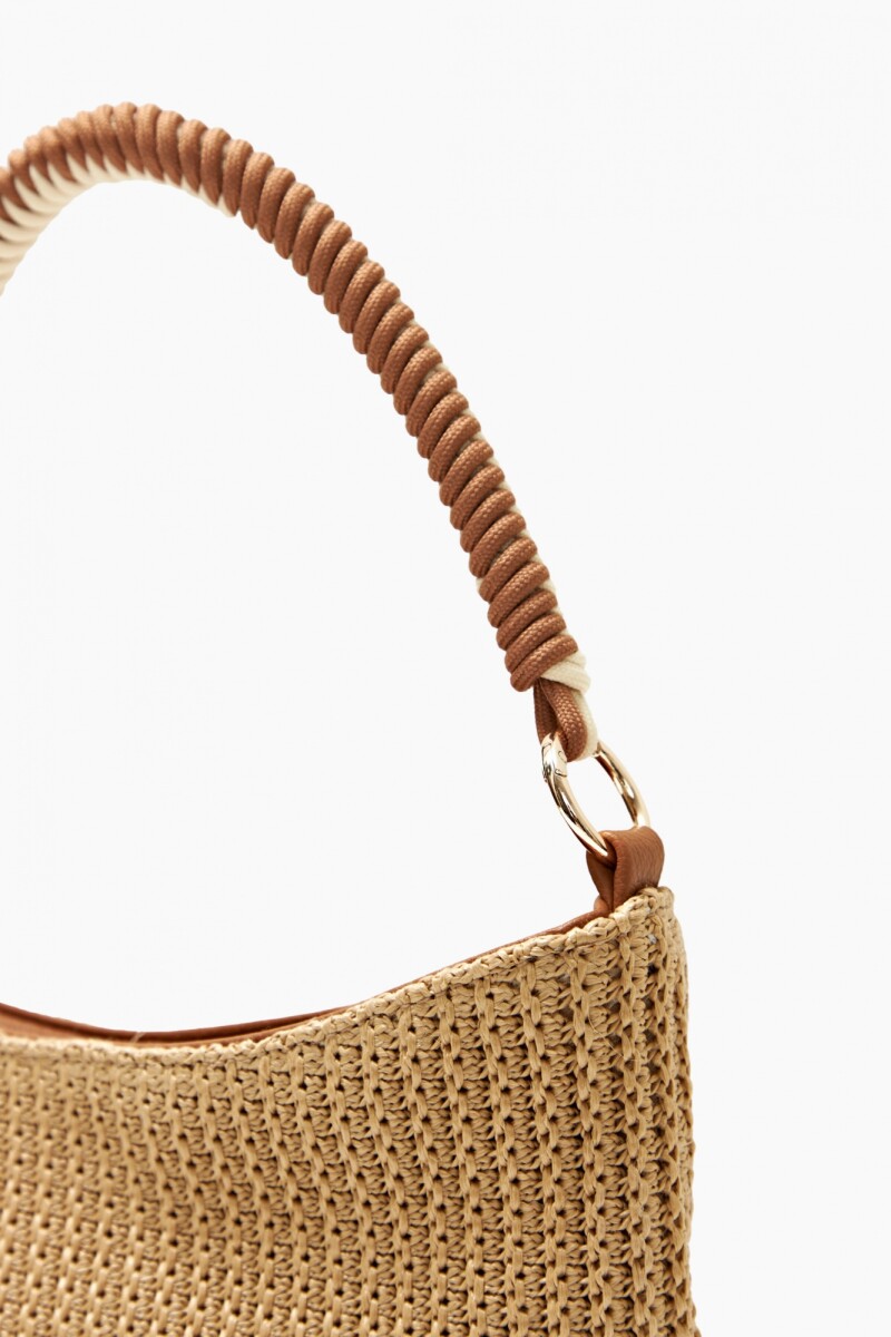 Bolso rafia con asas de eco cuero beige