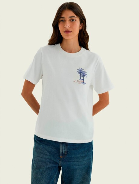 CAMISETA MANGA CORTA CON ESTAMPA - BLANCO BLUSA FEM