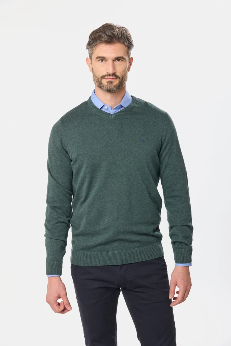 BUZO TEJIDO CUELLO EN V - Verde Oscuro 