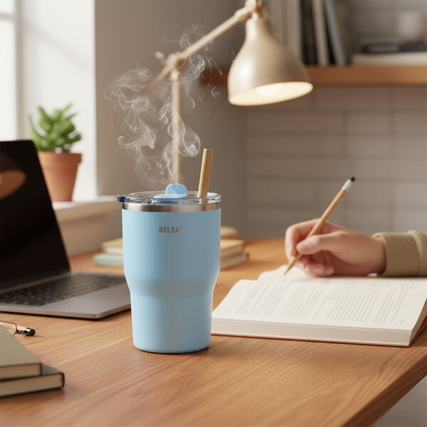 Vaso Termico Acero Inoxidable Aislante C/ Pajita 360ml Color Celeste