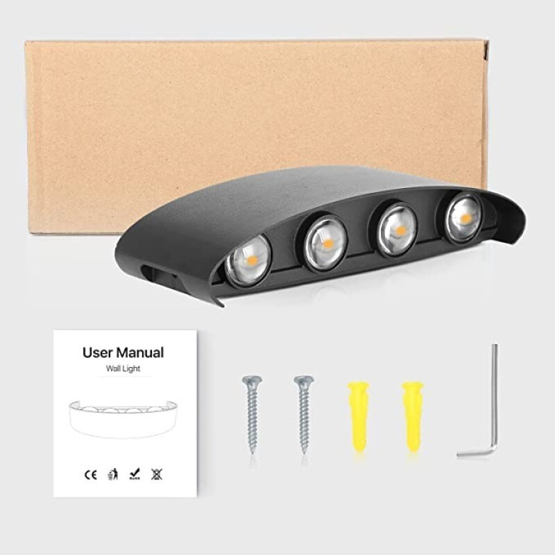 Aplique Bidireccional Exterior Jardín Led Integrado 8x2w Negro