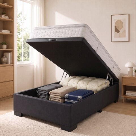 Base Box Baul para Sommier Colchon - Estructura Madera Maciza - Negro 110 x 188 x 35 cm