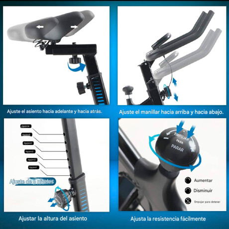 Bicicleta Spinning Profesional Regulable Pulsómetro Negro-Azul