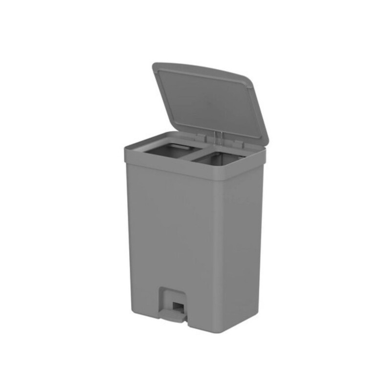 Papelera doble compartimento con pedal 30L Gris