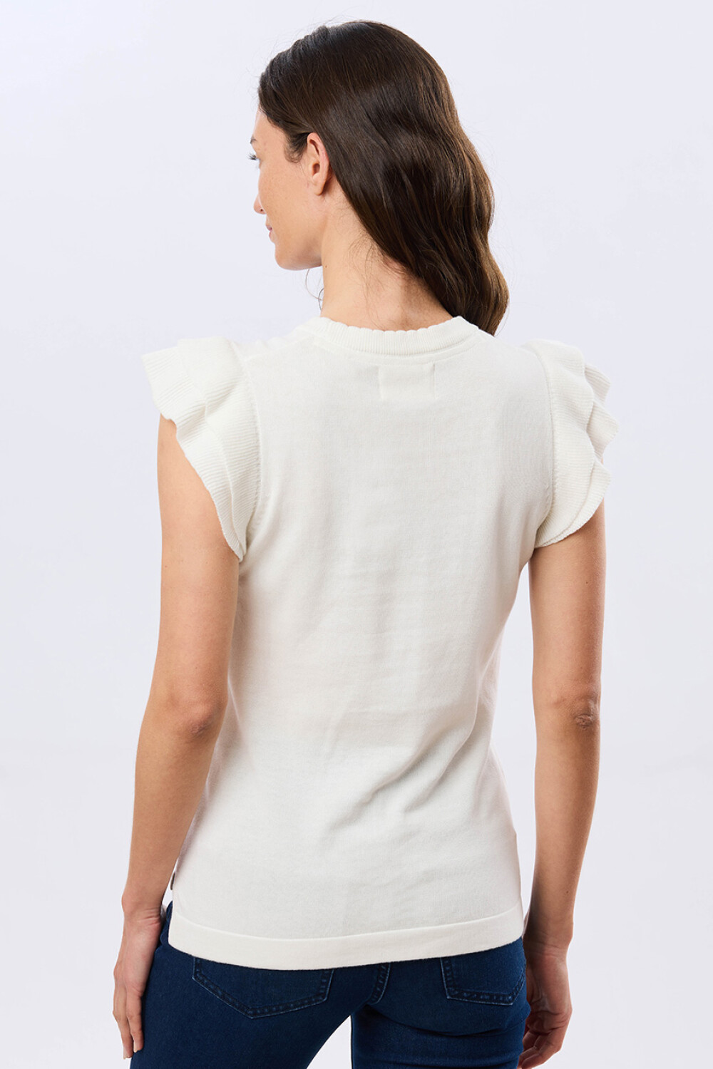 REMERA TEJIDA CON VOLADO Blanco