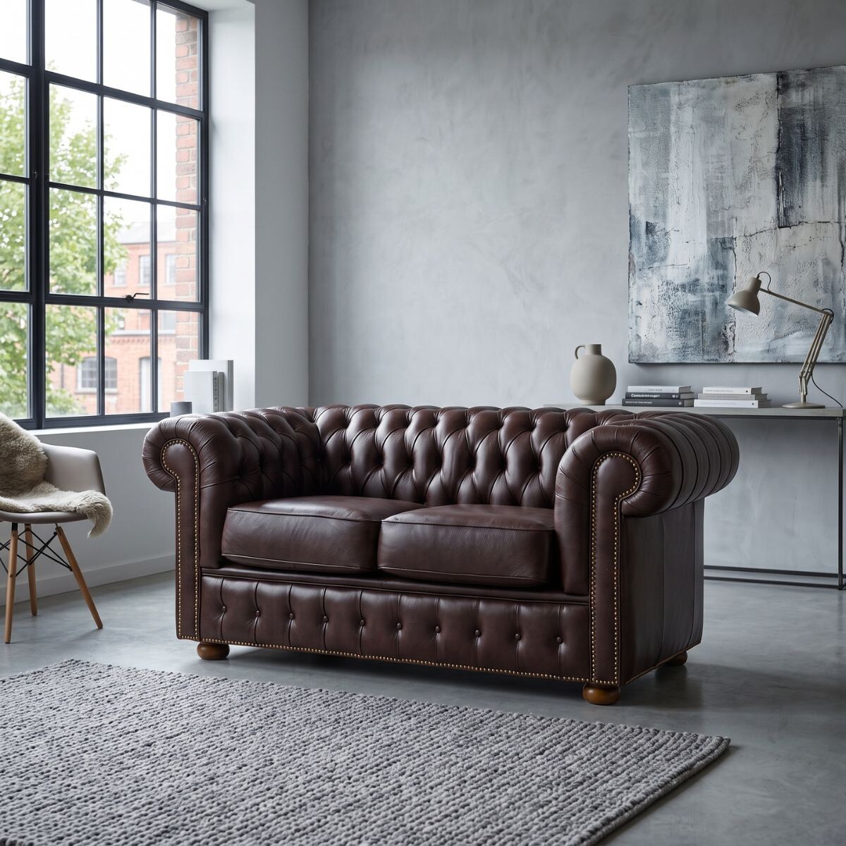 Sofá Chesterfield Novo - Cuero Básico - 2 cuerpos - Café - (Preventa) 
