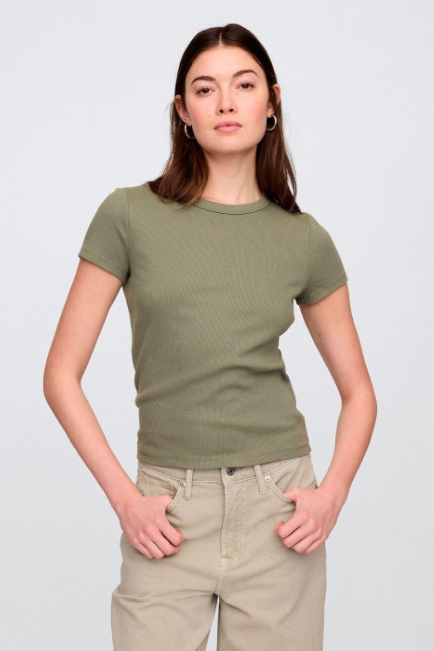 Remera Rib Cuello Redondo Mujer Mesculen Green