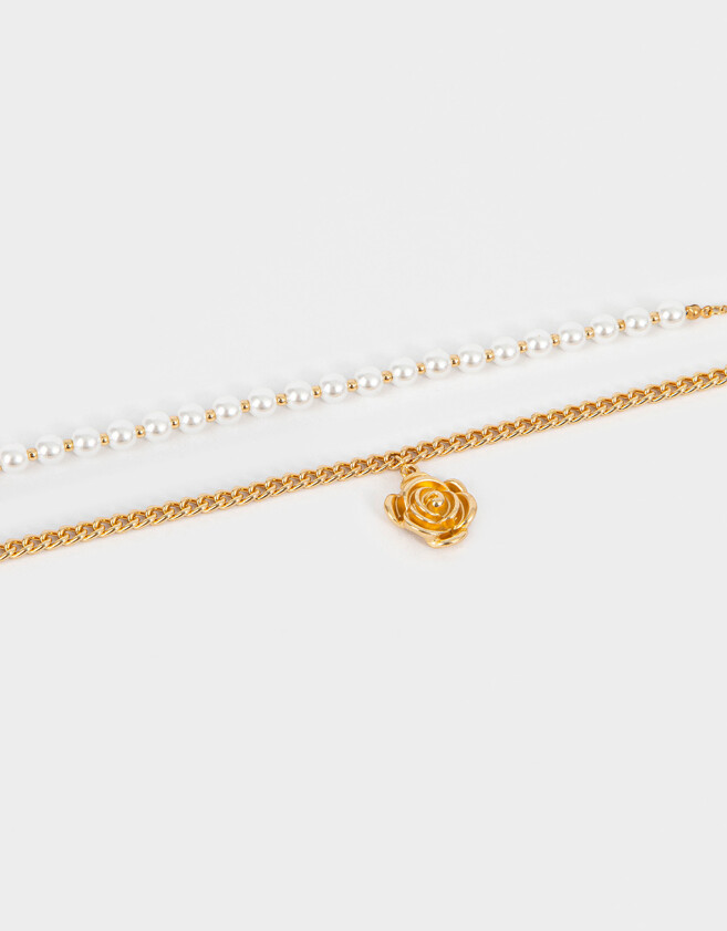 Collares Cortos Con flores Collar Corto Con Flor - Dorado