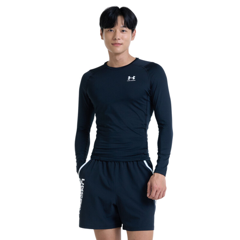 UA HG Armour Comp LS-WHT BLK-001