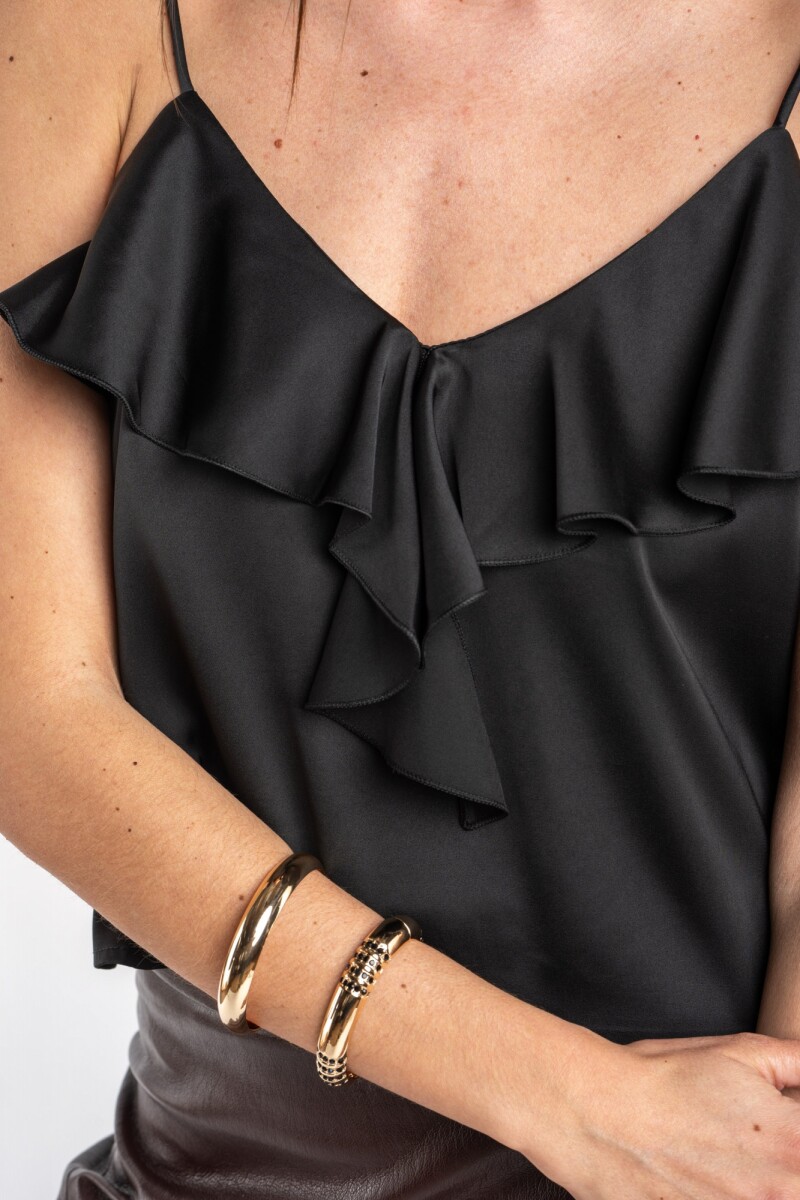 Musculosa Volado Saten Negro
