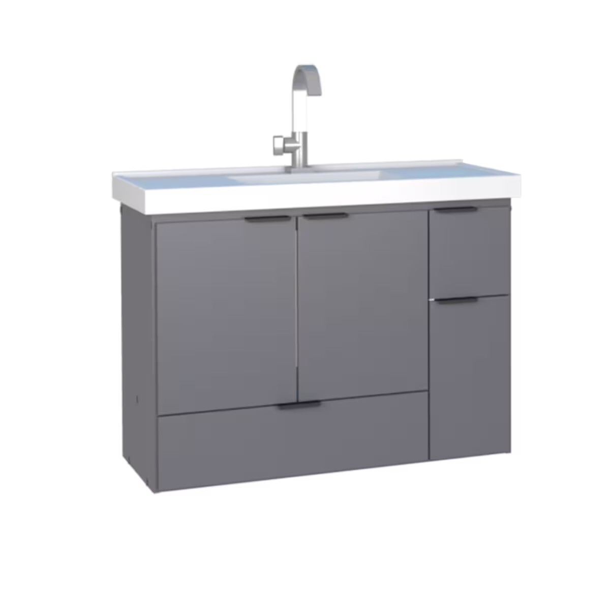 Mueble De Baño Suspendido Orquidea Gris 80 Cm Con Bacha De Resina 