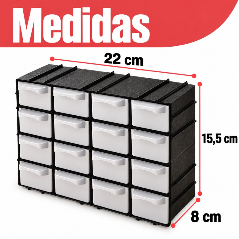 Gavetero organizador de plástico 16 cajones NEGRO