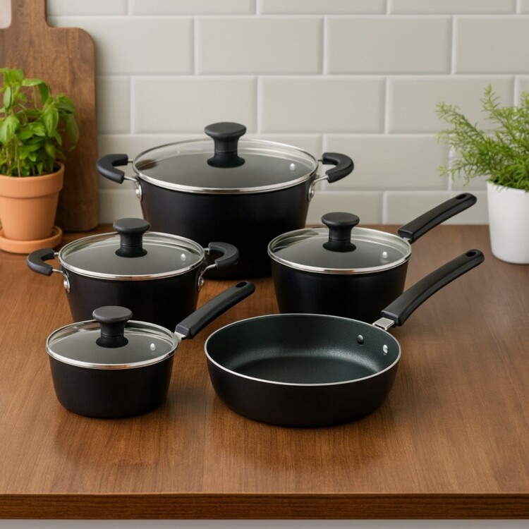 BATERIA DE COCINA TRAMONTINA GLENZ 5 PIEZAS NEGRO