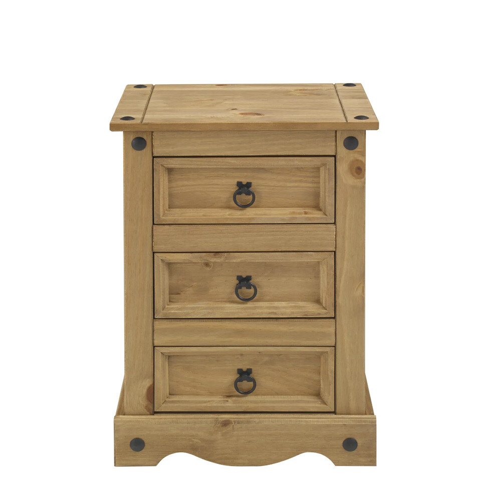 MESA DE LUZ O NOCHE 3 CAJONES EN MADERA MACIZA - LÍNEA MEXICANA MARRÓN