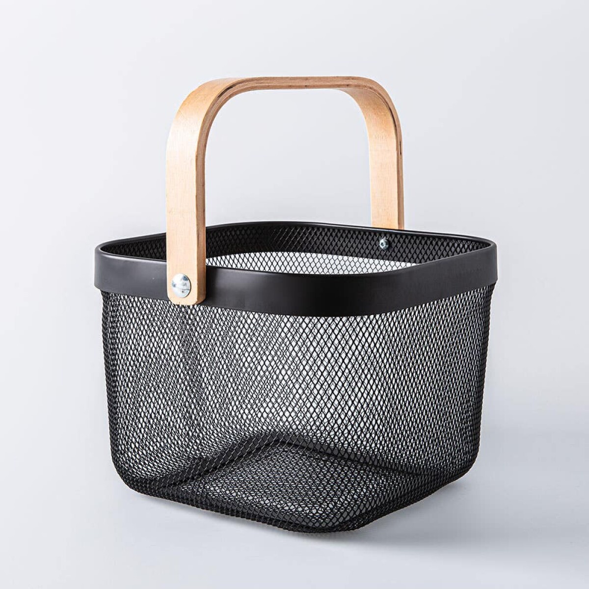 Canasto Organizador Multiusos Negro Metal/Bambú 24cm x 24cm x 18cm 