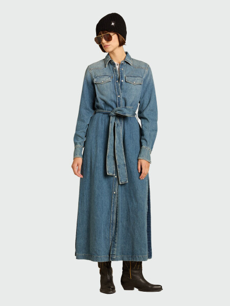 GOLDEN GOOSE - Vesitdo denim camisero con cinturón Azul