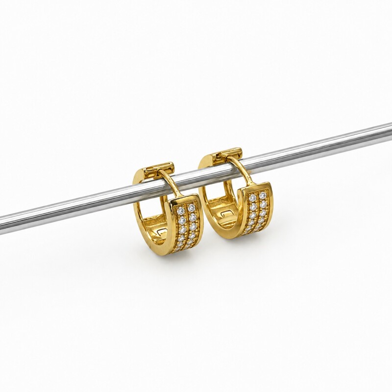 Caravanas Aros de oro Doble Brillo de oro- Oro bajo - Zirconia - CA8098 conpiedra