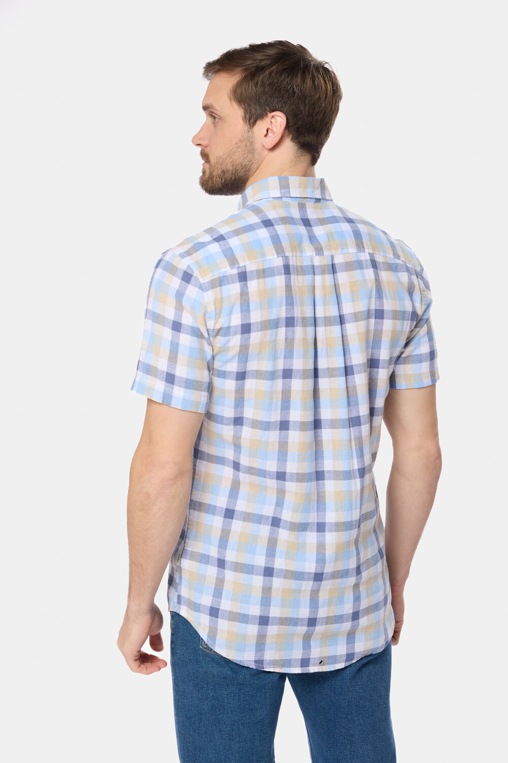 CAMISA LINO A CUADROS Azul