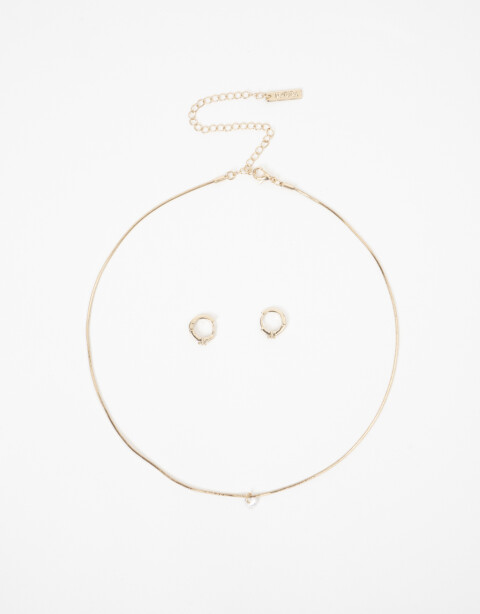 Bijouterie Set Strass Set De Collar Y Aros Con Cubic Zirconia - Dorado