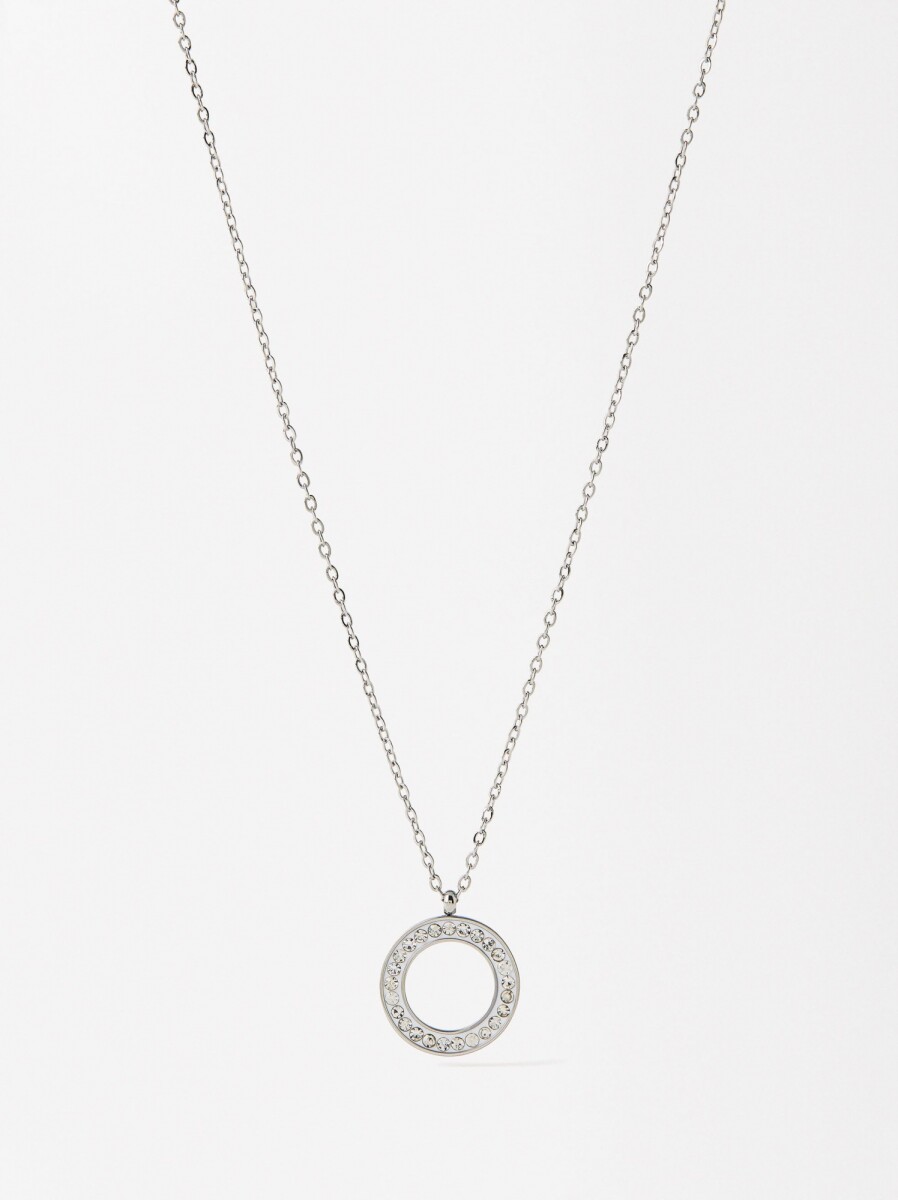 Collar Con Cristales - Acero Inoxidable - plateado 