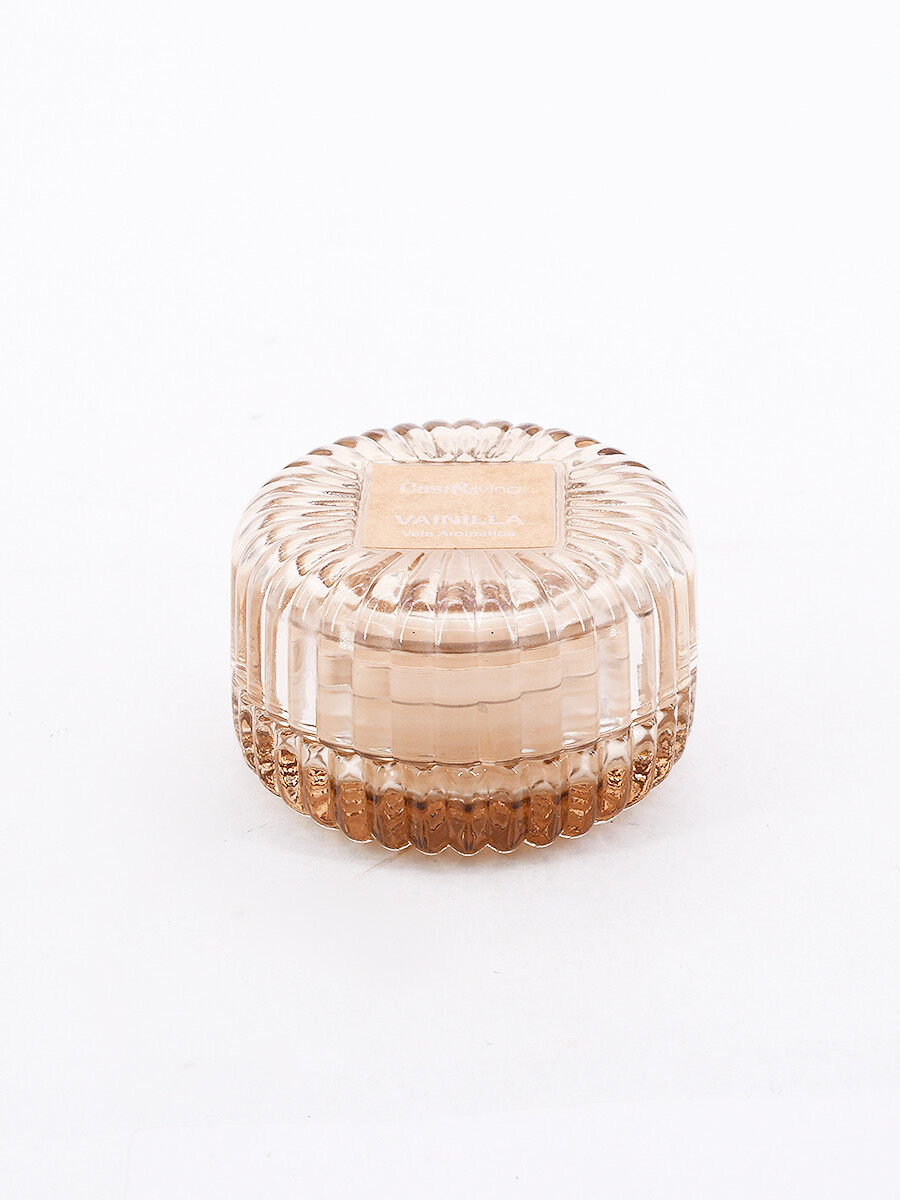 VELA EN FRASCO CON TAPA VAINILLA - BEIGE 