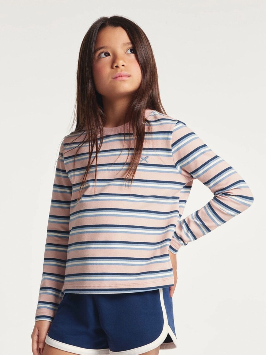 BLUSA MANGA LARGA INFANTIL A RAYAS - ROSA 