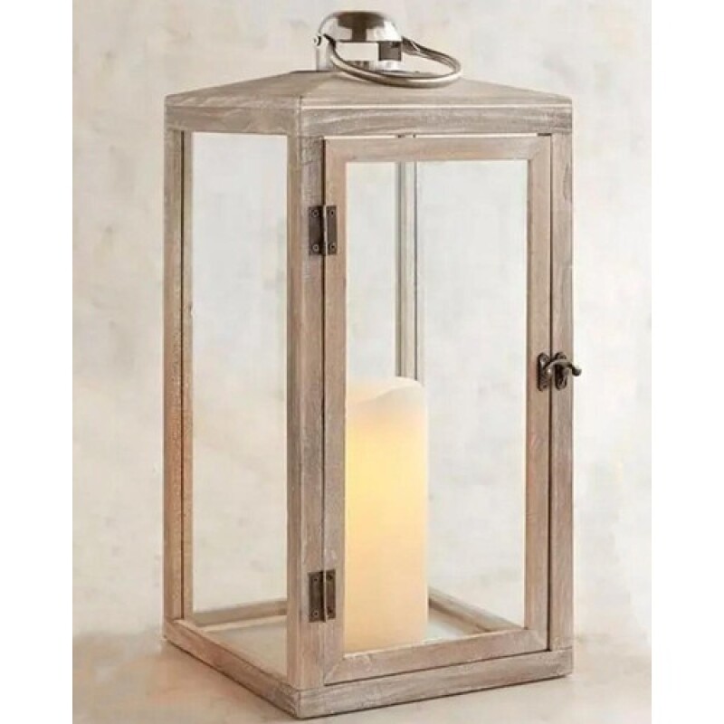 Farol Candelabro de Madera Rústica 19x19x47cm Marrón claro