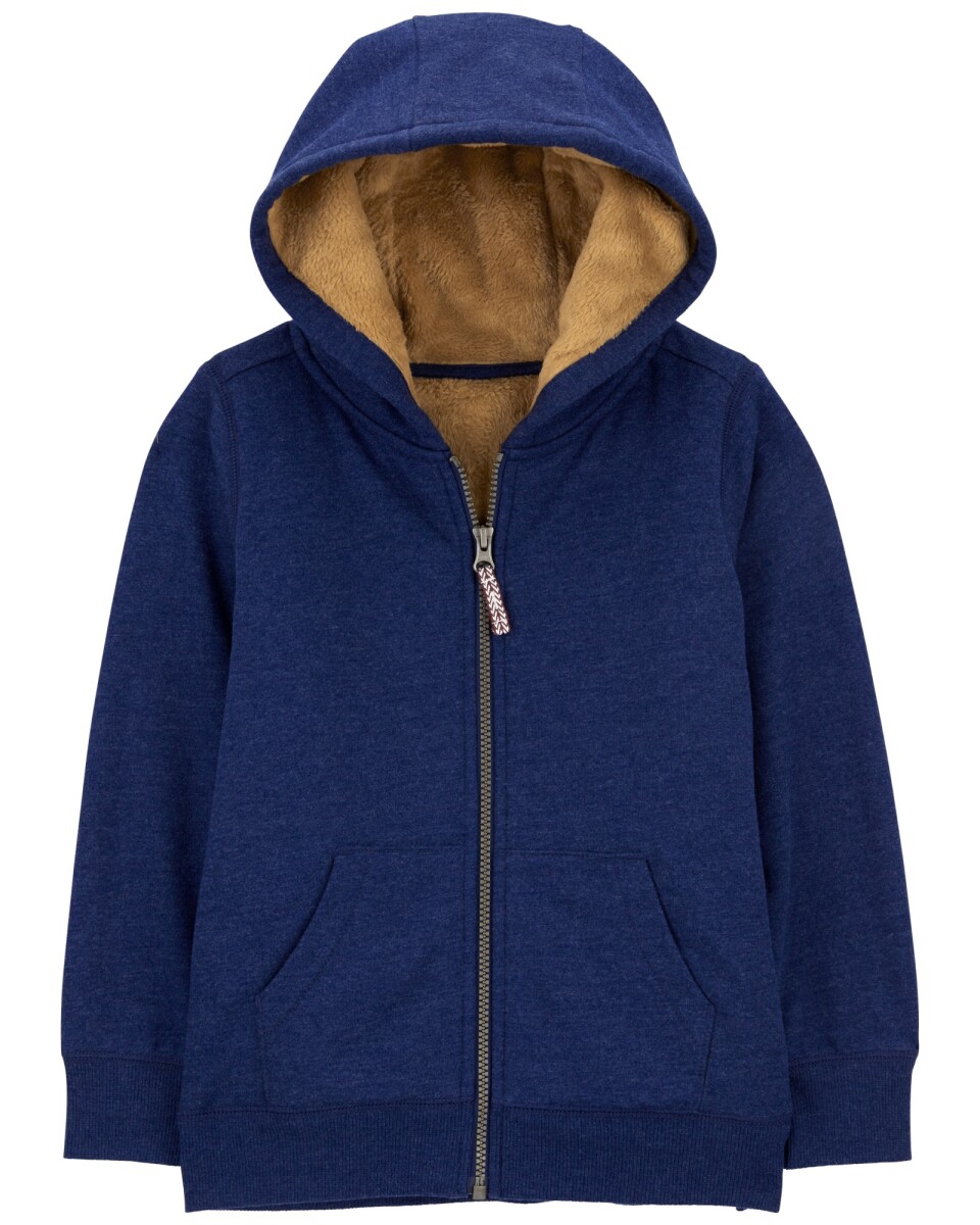 Campera de algodón, con forro de sherpa, azul marino 
