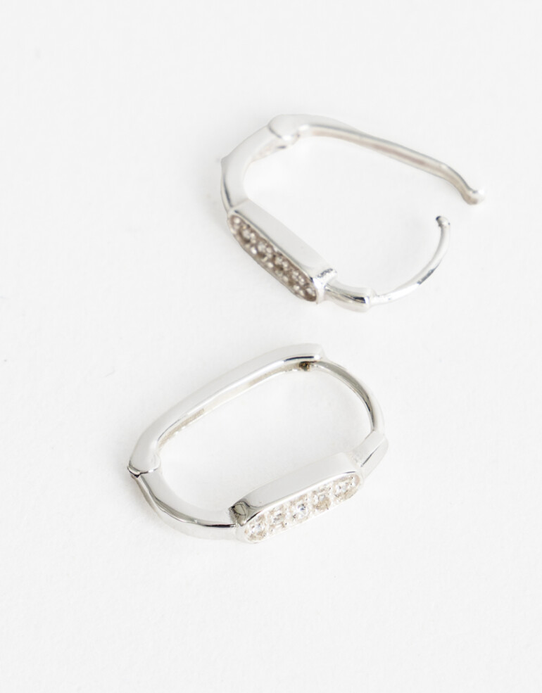 Aros Argollas Strass Argollas Plata 925 Con Cubic - Plateado