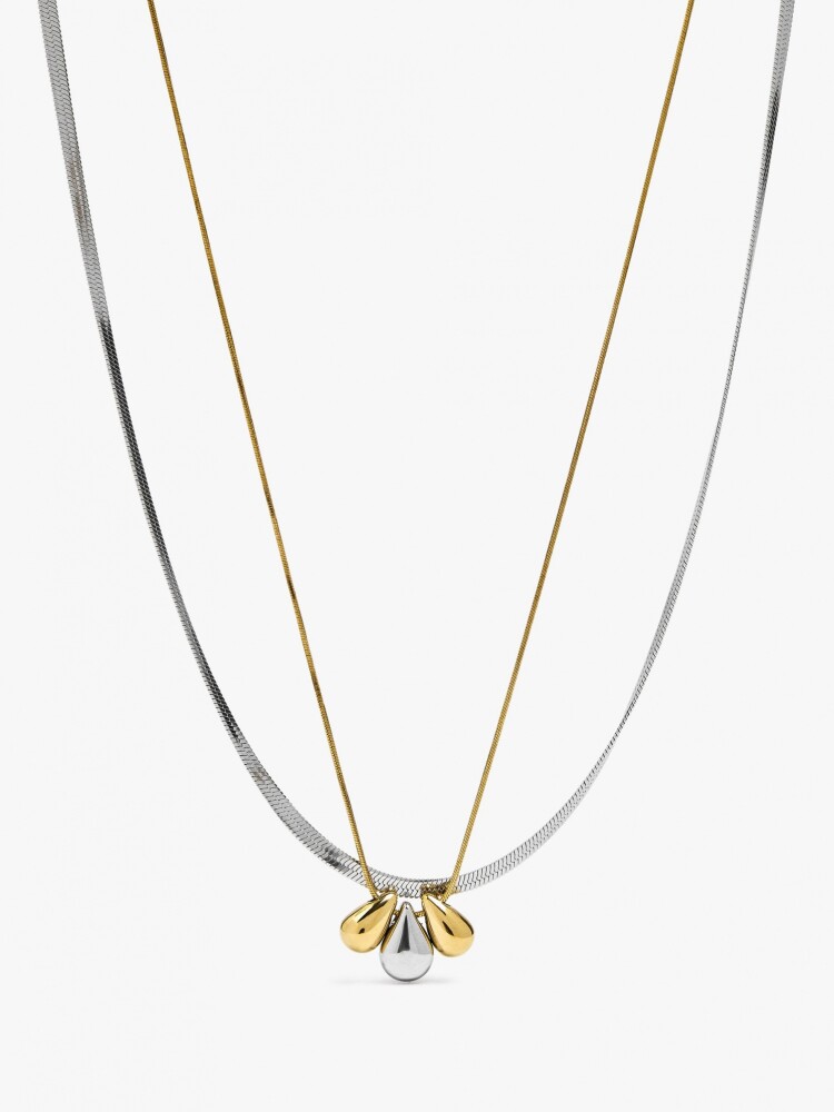 Set De Collares Con Lágrimas - Acero Inoxidable bicolor