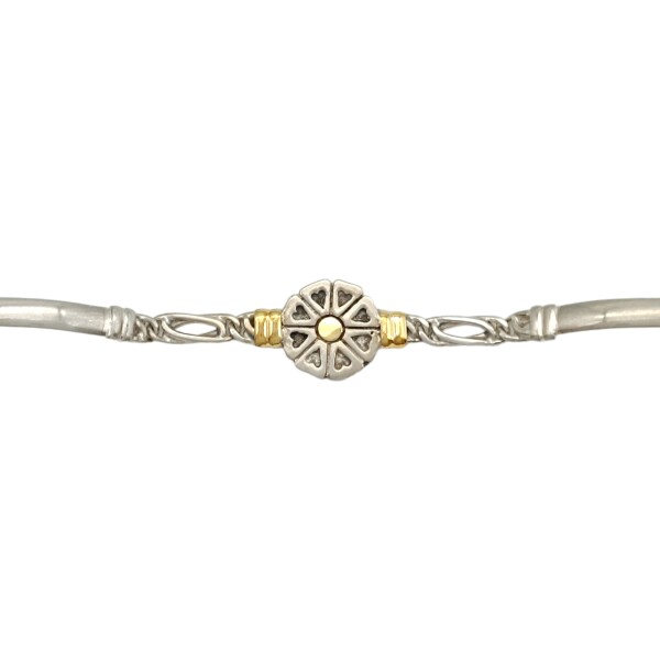 Pulsera Flor-Plata y Oro-Sin Piedra-PU5010 sinpiedra