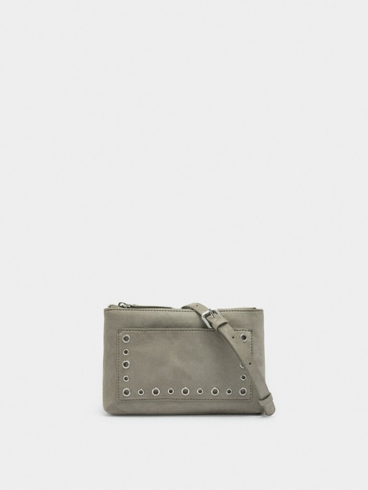 Bolso Bandolera Efecto Craquelado Con Tachuelas gris