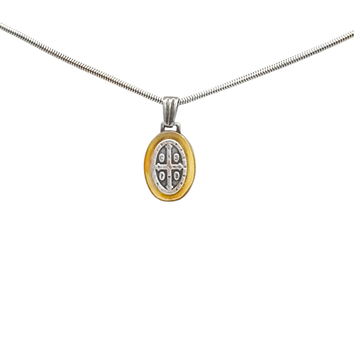 Dije Medalla oval San Benito Doble imagen-Plata y oro- Sin piedra- CP5062 - sinpiedra 