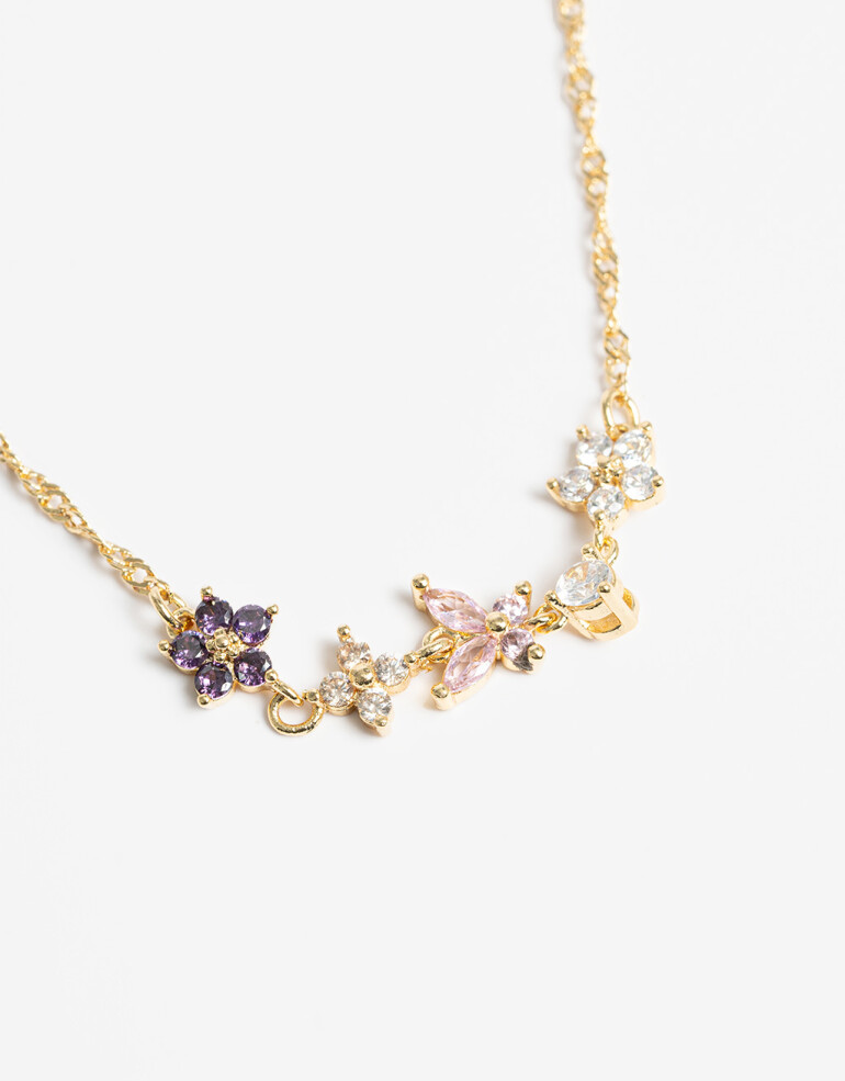 Cadena Corta con Dije Cubic zirconia Collar Con Forcitas De Cubic Zirconia - Dorado