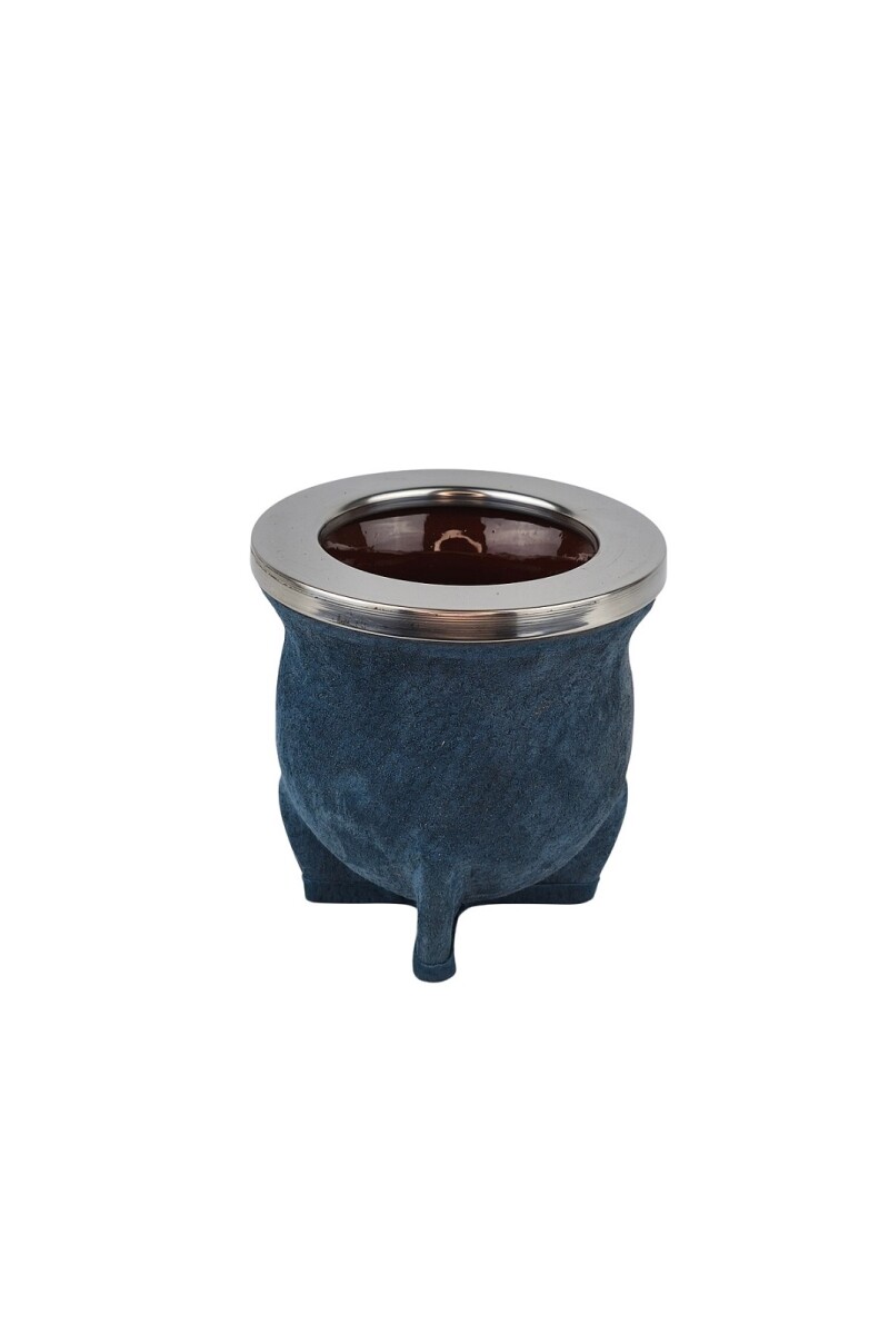 Mate ceramica camionero cuero chancho acero grande Azul