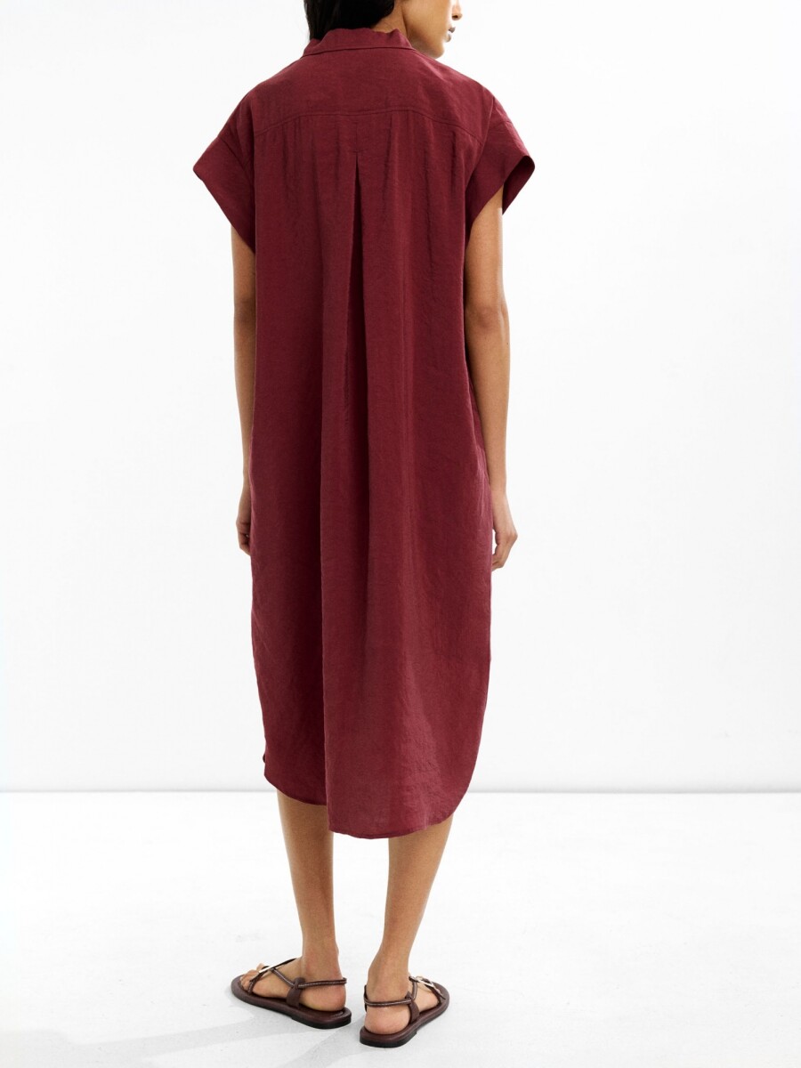 Vestido Camisero Efecto Arrugado burdeos