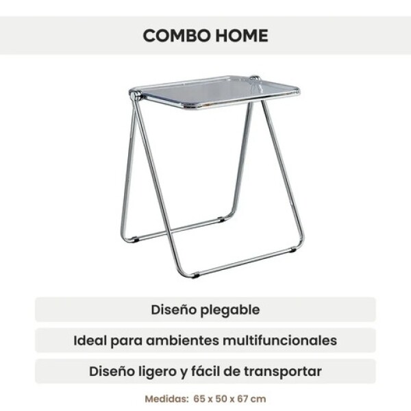 Mesa ComboHome Plia Acrílico Metal Plegable 65x50 Premium Plateada