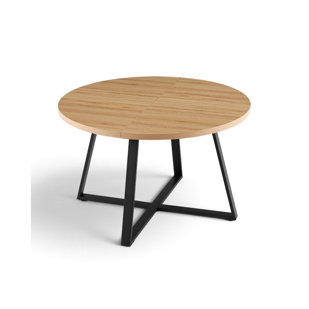 JUEGO DE COMEDOR MESA REDONDA EXTENSIBLE MADERA PATAS EN METAL + 4 SILLAS TAPIZADAS SILLAS BEIGE