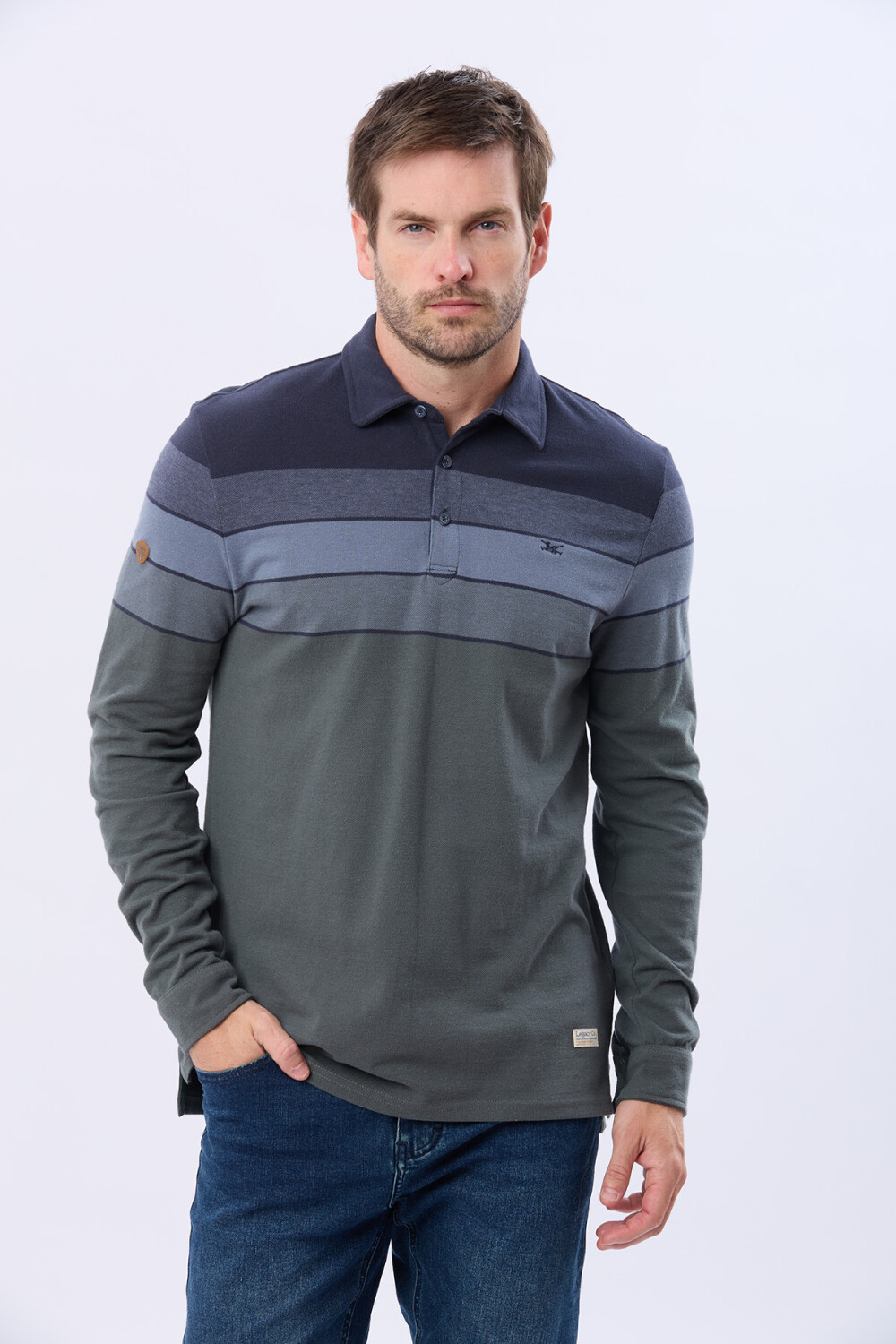 REMERA POLO PIQUE RAYADA Azul