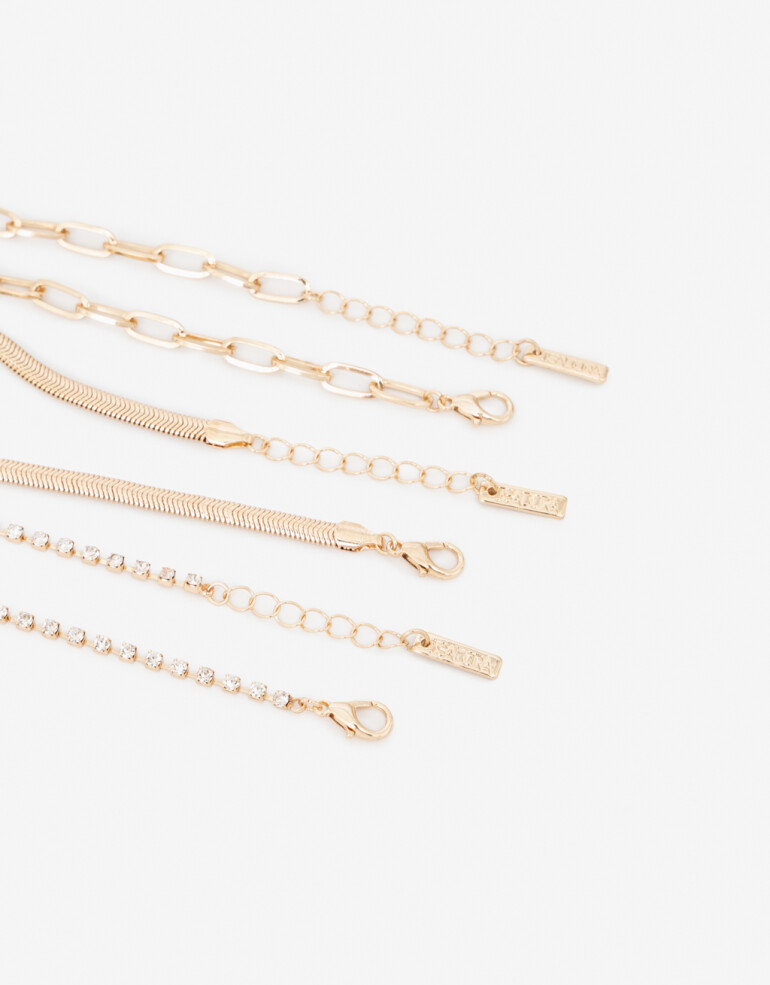 Pulseras Flexibles Sets Strass Set De Pulseras De Metal Y Strass. - Dorado