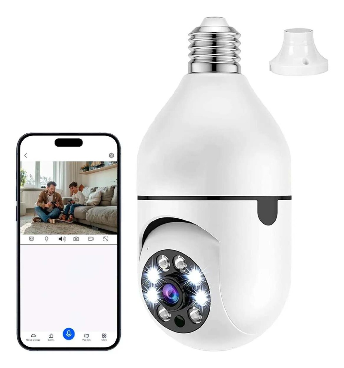 Cámara Seguridad Vigilancia 360 WiFi Graba Audio Espía - Color Blanco 