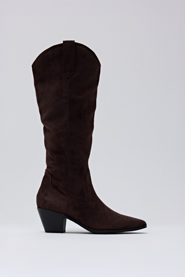 Bota caña alta de suede chocolate